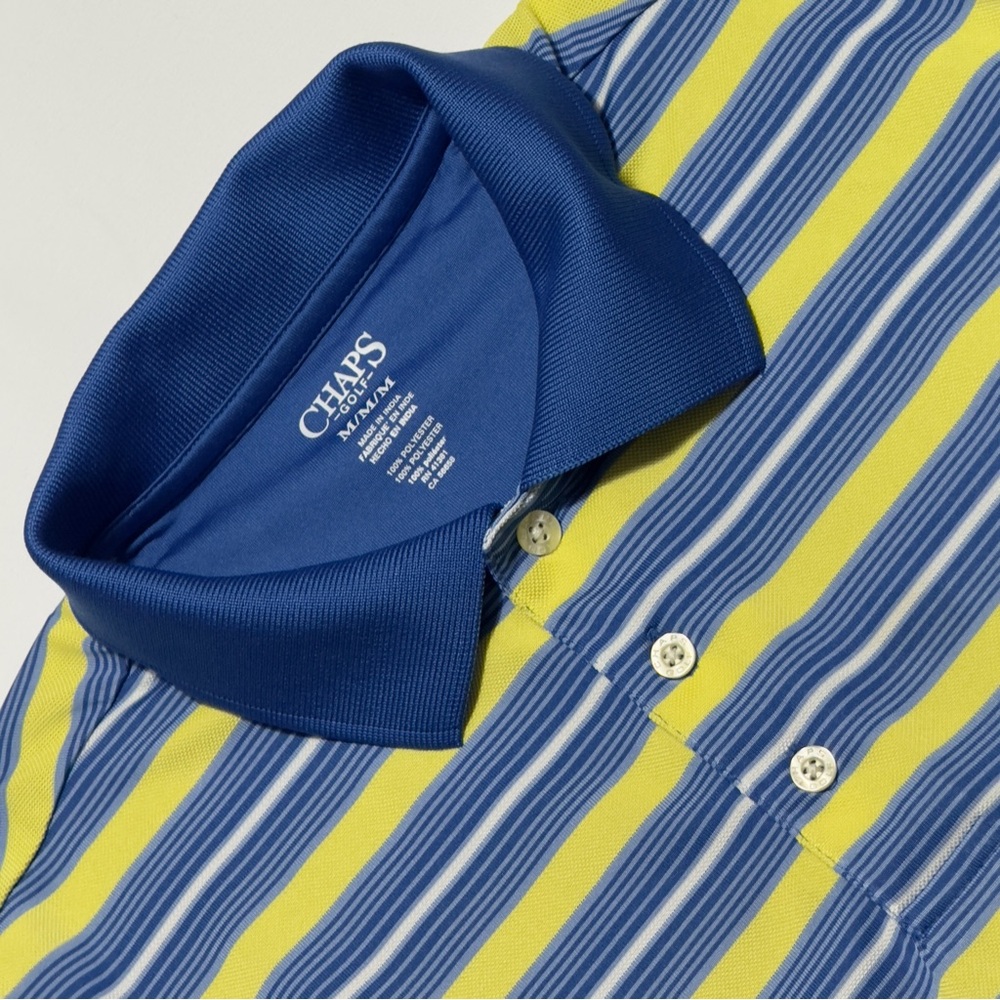 Chaps Golf Blue and Yellow‎ Short Sleeve Polo Shirt Size M Excellent